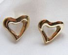 9k Gold Chunky Heart Stud Earrings - Designer Handmade