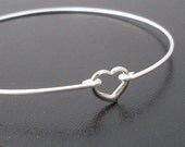 Tiny Heart Charm Bracelet - Silver Heart Bangle - Little Heart