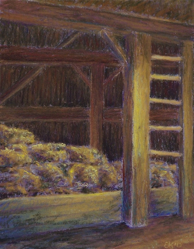 Hayloft, Evening Light original pastel painting