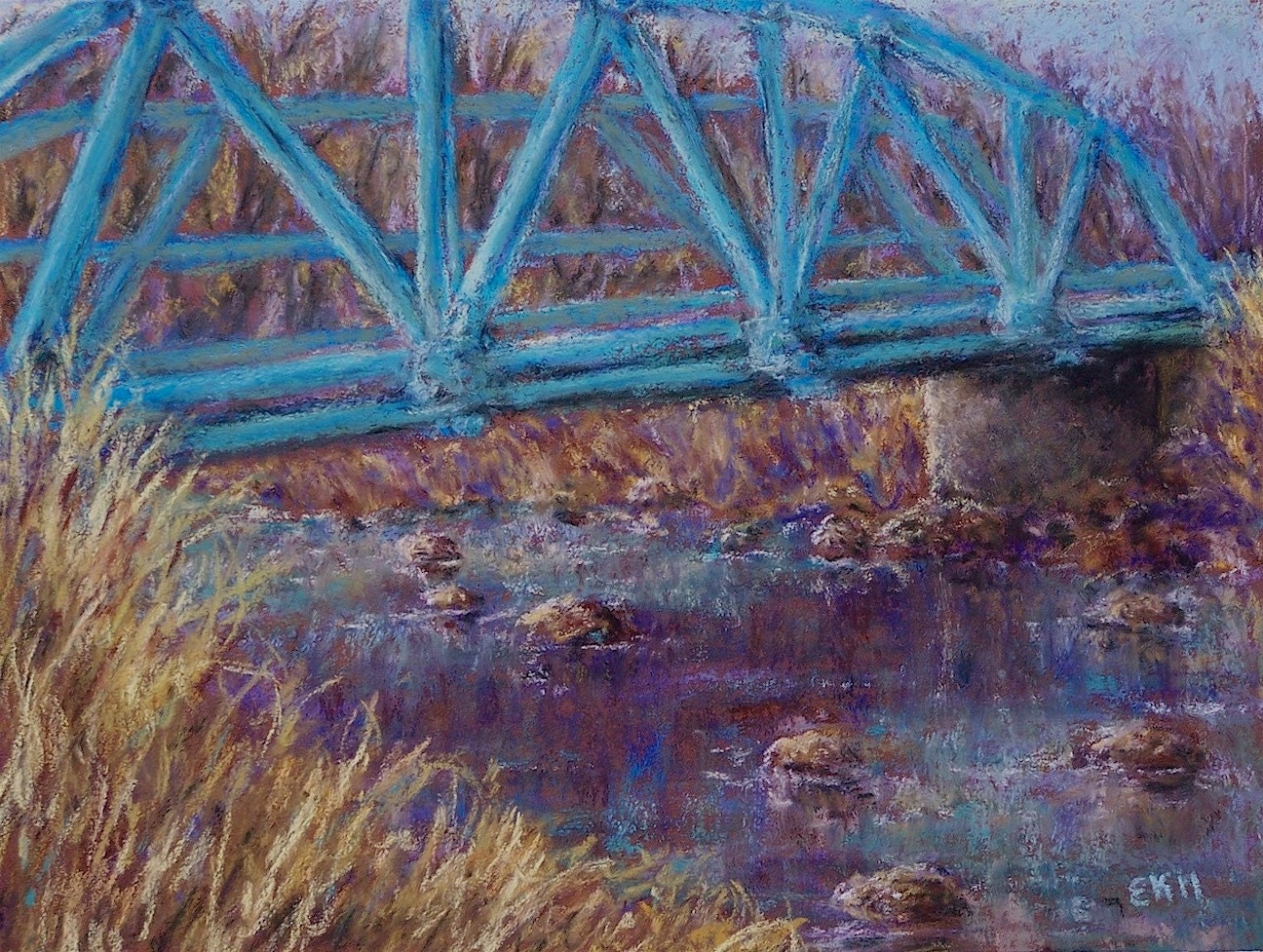 Pony Truss Over Leslie's Branch original pastel painting