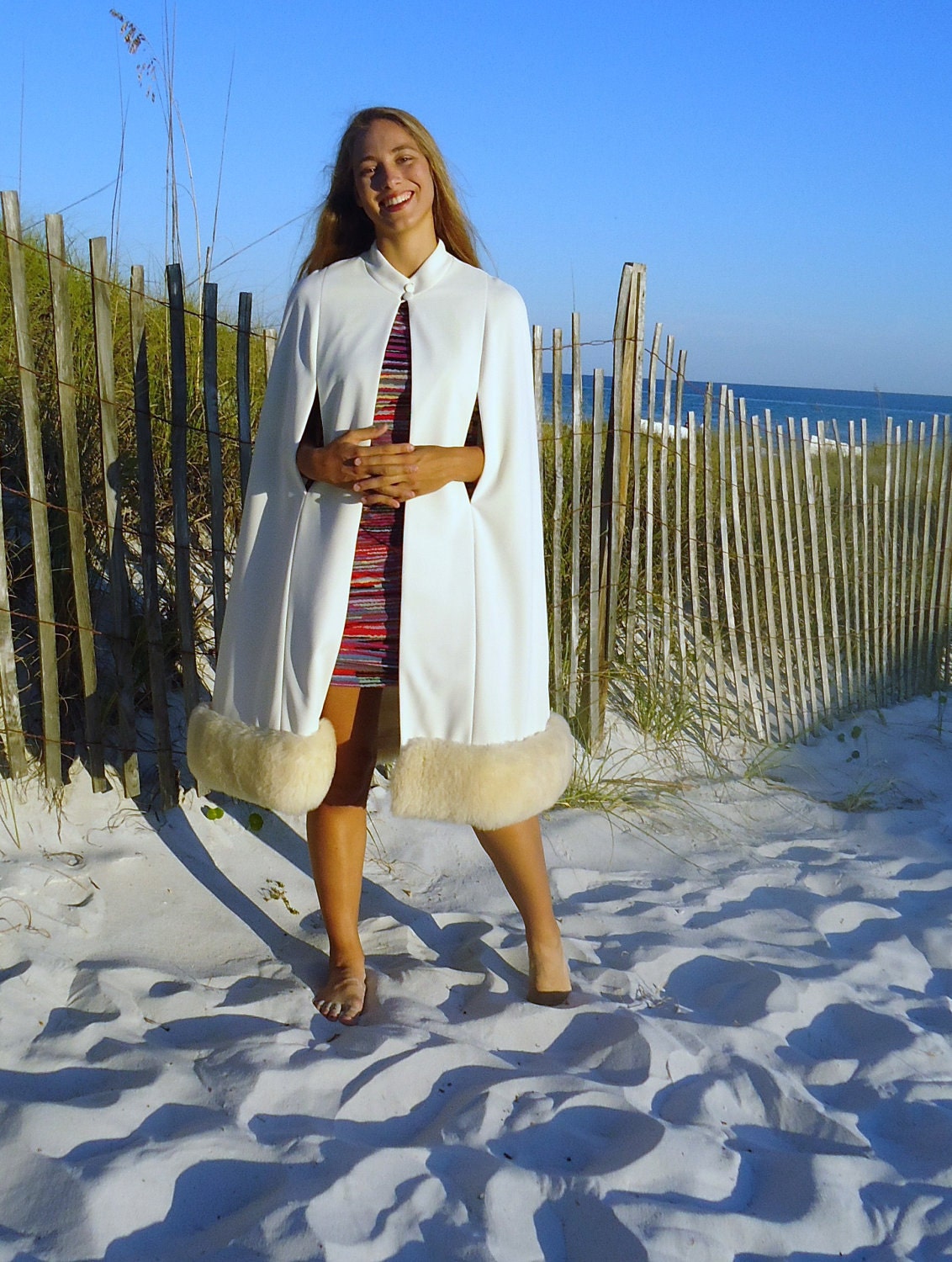 Vintage ClaraLura Winter White Fur Shearling  Edged Cape