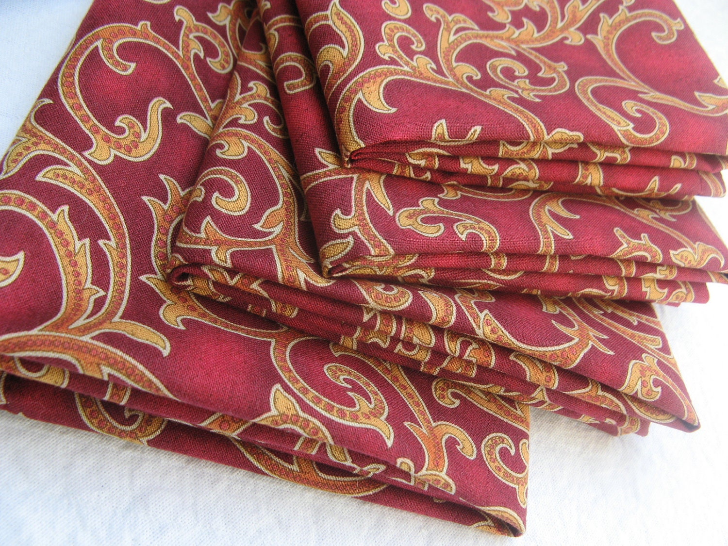 Cloth Napkins Wine Red Gold Dinner 18 Inch Set of Four