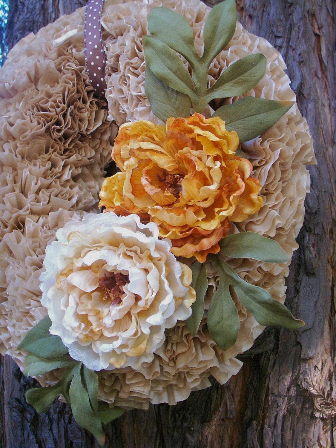 Rustic Fall Wreath Paper and Flowers orange and ivory Il_170x135