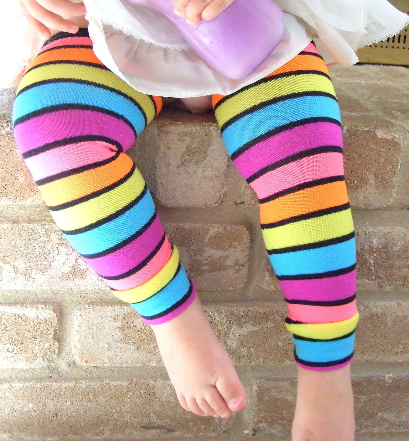 Rad Neon Chunky Stripes Colorful Bright Leg Warmers 6M Full Leg - 8 years Knee Highs leggings