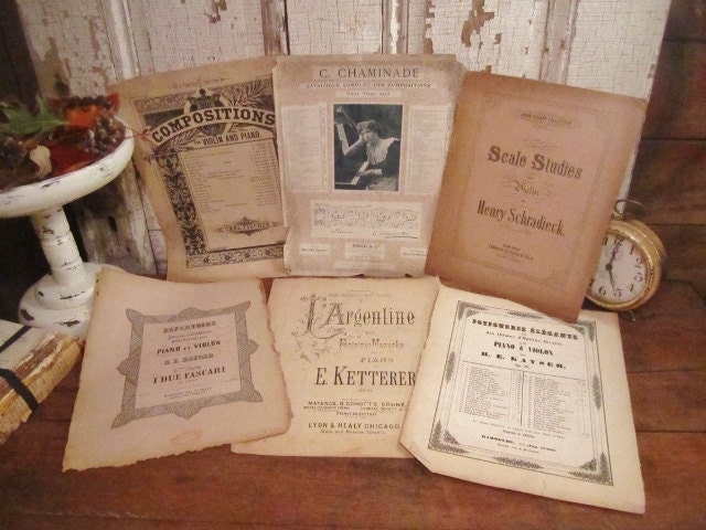 Antique Sheet Music Covers - Collection of 6 - Gorgeous Graphics and Typography