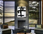 HiROSHiGE original abstract modern painting - gallery fine art - contemporary interior design - ooak home wall decor - black white