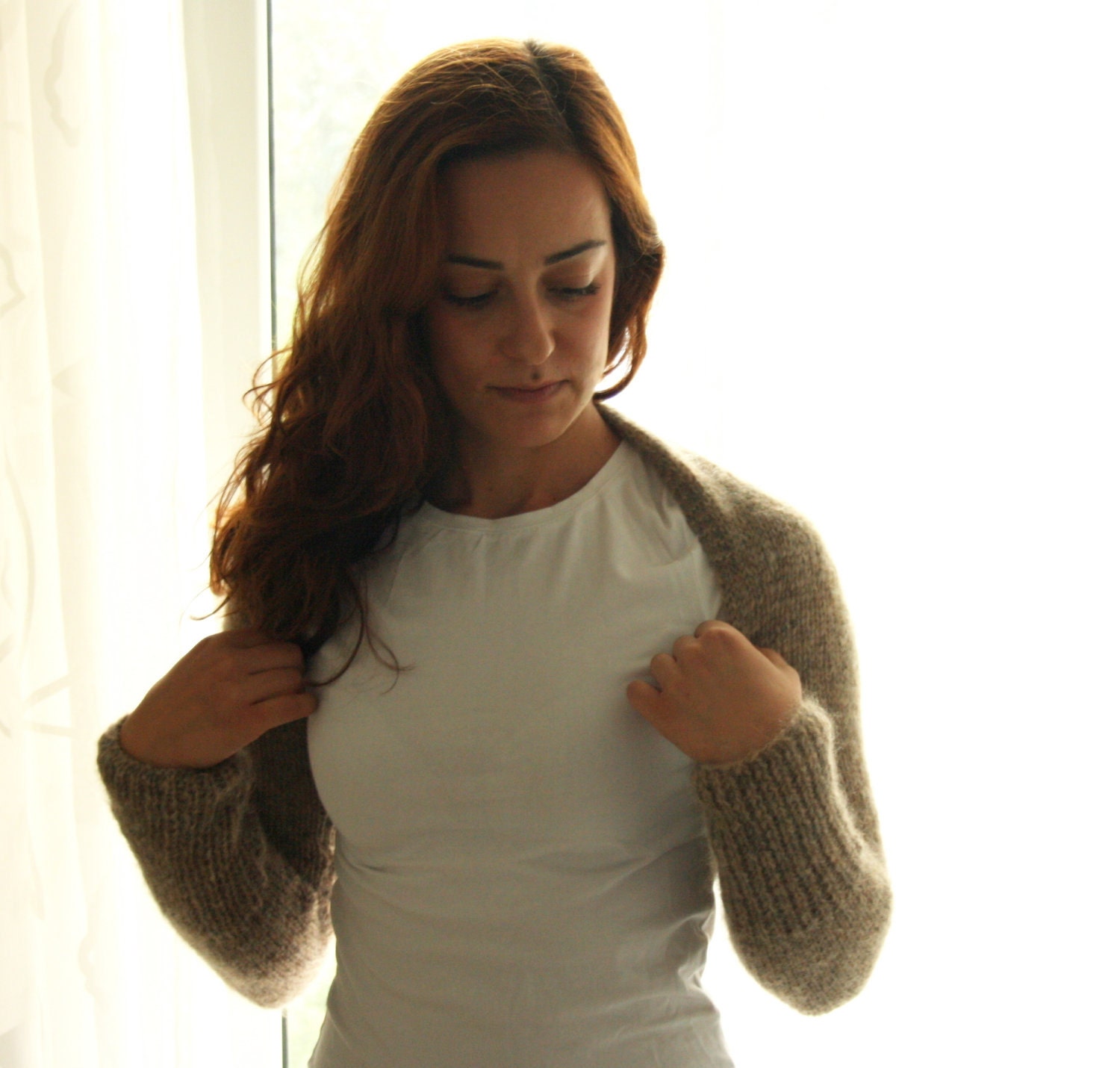 Handknitted Bolero Shrug in Camel Beige handmade gifts under 50