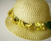 Vintage Yellow Easter Bonnet with Silk Flowers and Satin Ribbons