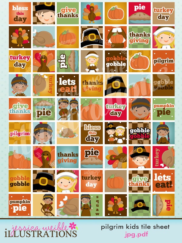 Pilgrim Kids Digital Collage Sheet 1x1 Square Tiles for Scrabble and Glass Pendants Il_170x135