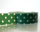 Washi Tape - GREEN Polka Dots Japanese Masking tape for Gift Wrap
