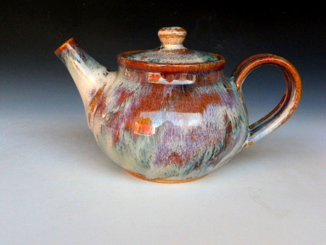 Personal Teapot Cream Amber Green Glaze