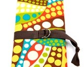 SHORT dpn or circular Knitting Needle Organizer Case - GOGO GIRLS - 24 brown pockets