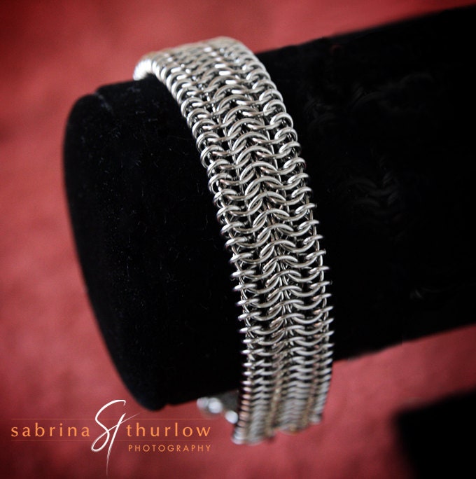 Chainmaille Cuff Bracelet - stainless steel - slim  for women