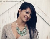 aged robins egg / olive green and cream bib statement necklace
