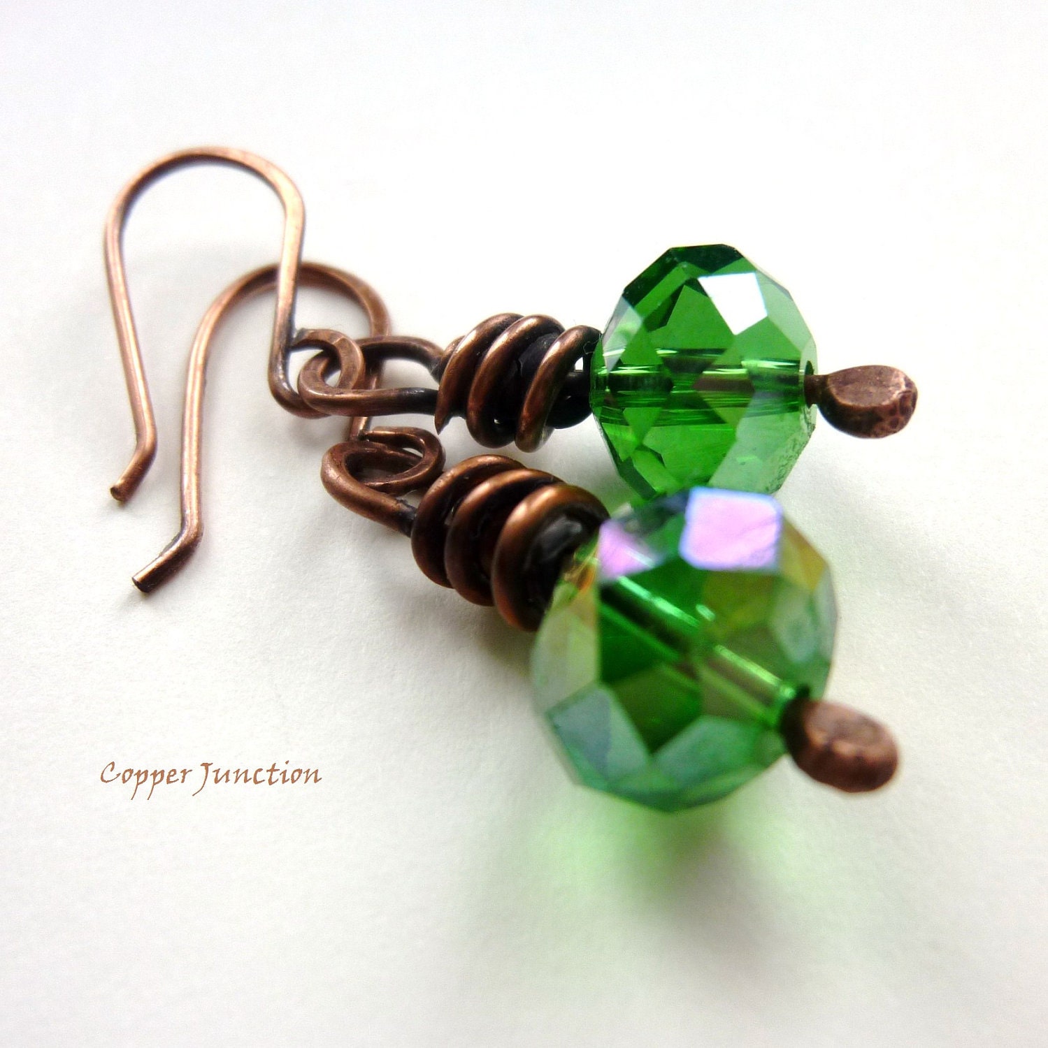 Czech Glass and Copper Wire wrapped Earrings