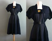 40s L/XL Navy Blue Viole Big City DRESS