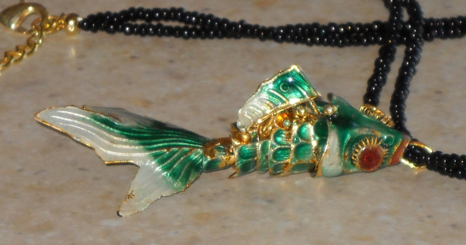 Emerald Koi Fish Zen Cloisonne Necklace