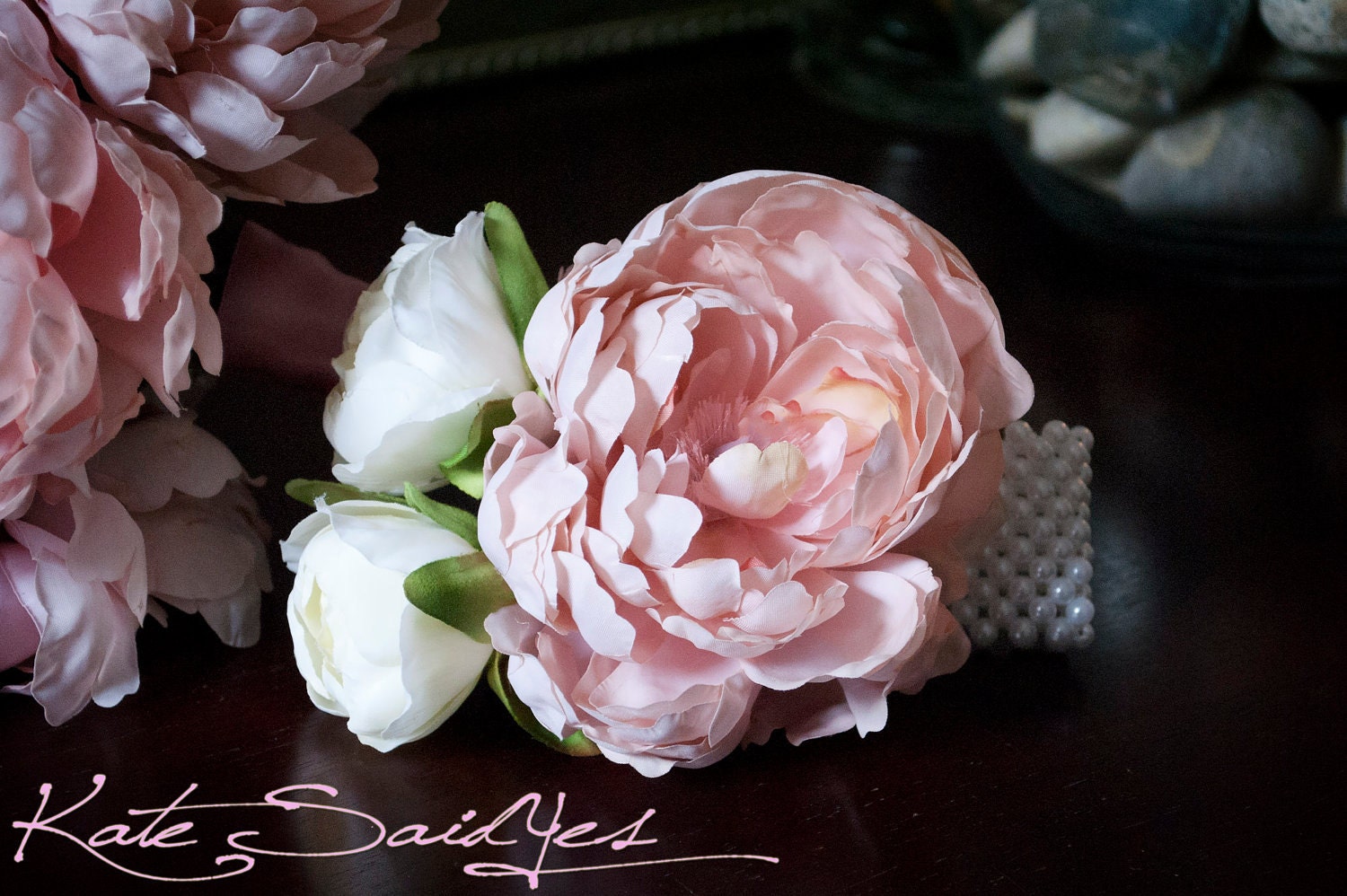 Wedding Corsage - Pink Peony Wristlet Corsage