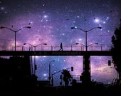San Francisco. City Photo. Starry Night Photo. "Night Walk" 8.5x11inch Photo. Surreal. Stars. Night Sky. Urban. Purple. black. silhouette.