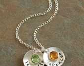Custom Personalized Hand Stamped Petite Name Duo with Birthstone Necklace for Mom Mother