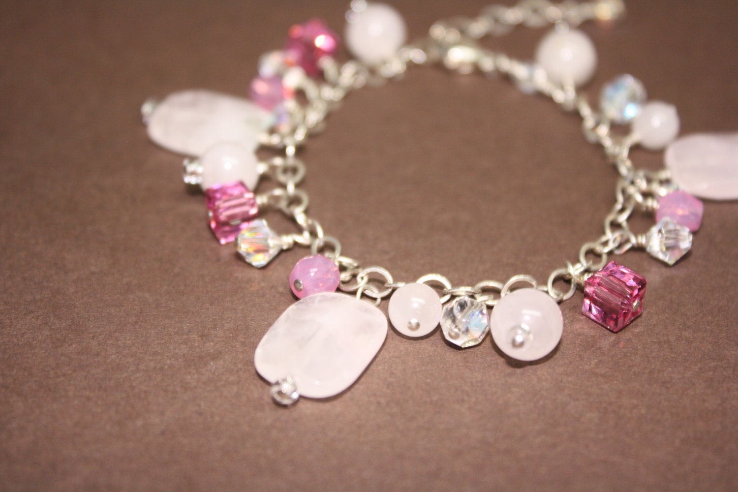 Sterling Silver Rose Quartz and pink  bracelet