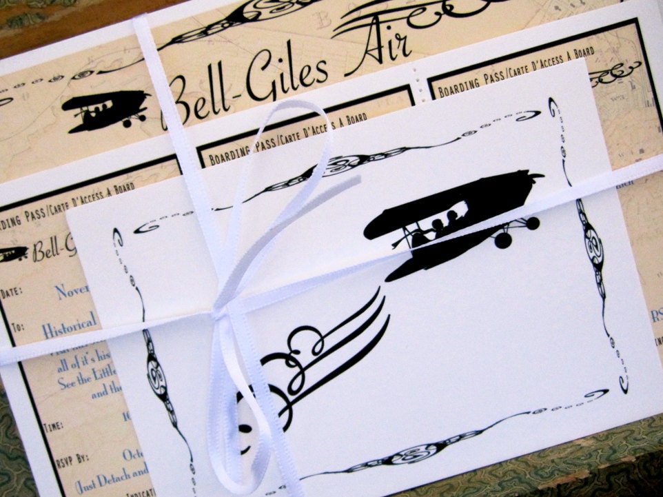 Vintage Style Airplane Ticket Invitation