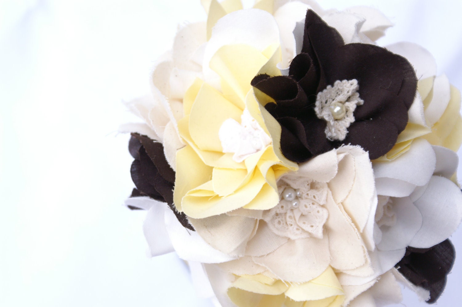 Fabric bridal bouquet, Handmade weddings, Flowers, Yellow and brown, Cotton magnolias, Ready to ship