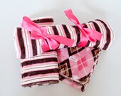 SALE - minky changing mat, burp cloth, wash cloth... Minky baby girl SET