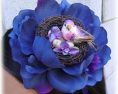 Deep Blue Flower with Nesting Bird - navy, purple, eggs, bridal, woodland, forest, garden