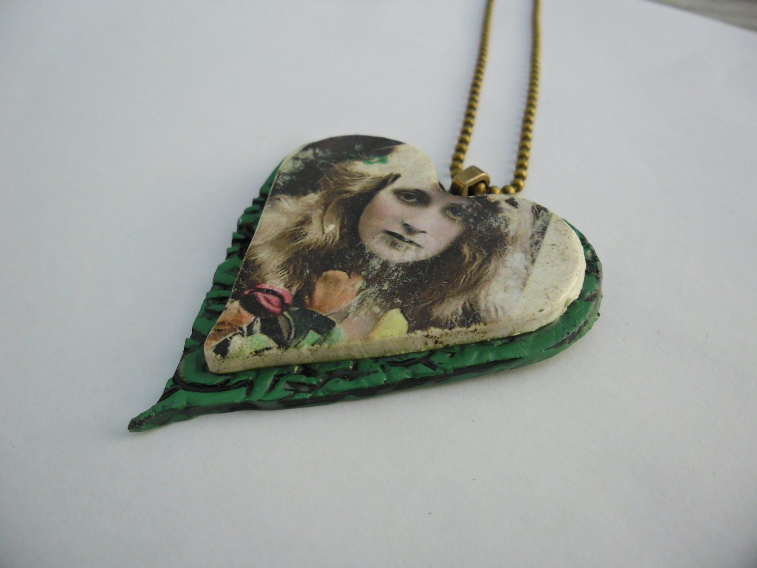 polymer clay artisan  heart pendant