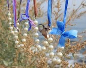 Ivory White Pearls and  hand dyed silk ribbon necklace in wood violet