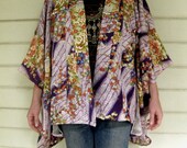 VINTAGE 70s silk kimono floral shirt- bohemian boho hippie top