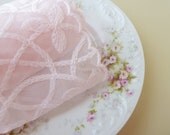 Vintage Embroidered Lace Ballerina Pink Whimsical Leaves, 2 Yards