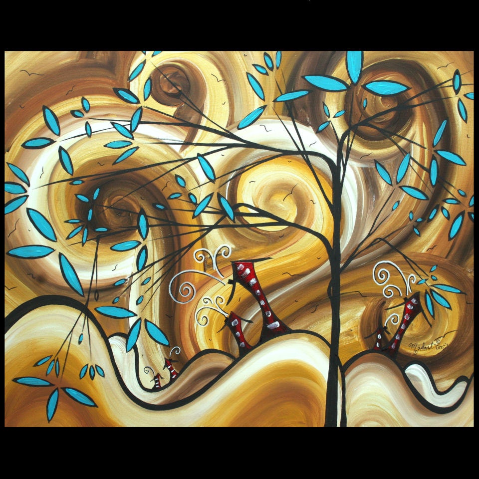 Abstract Art Original Whimsical Funky House Painting Artwork MADART  30x24  Home on the Range