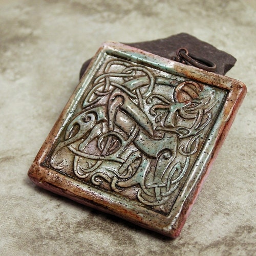 SALE Celtic Serpent and Stag Knot Work Pendant