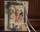 Old  World  Carrage  With  Two  Ladies   French  Handwriting   And  Gold  Ribbon