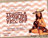 Tequila Makes her Clothes Fall Off - Vintage Mexican Pin Up Lingerie Shower PRINTABLE Invitation