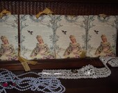 French  Writing  Background   With  Picture  Of  A  Lady  And  A  Vintage  Bird