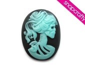 2pc mint  green on black lovely lolita skeleton cameos 30x40mm