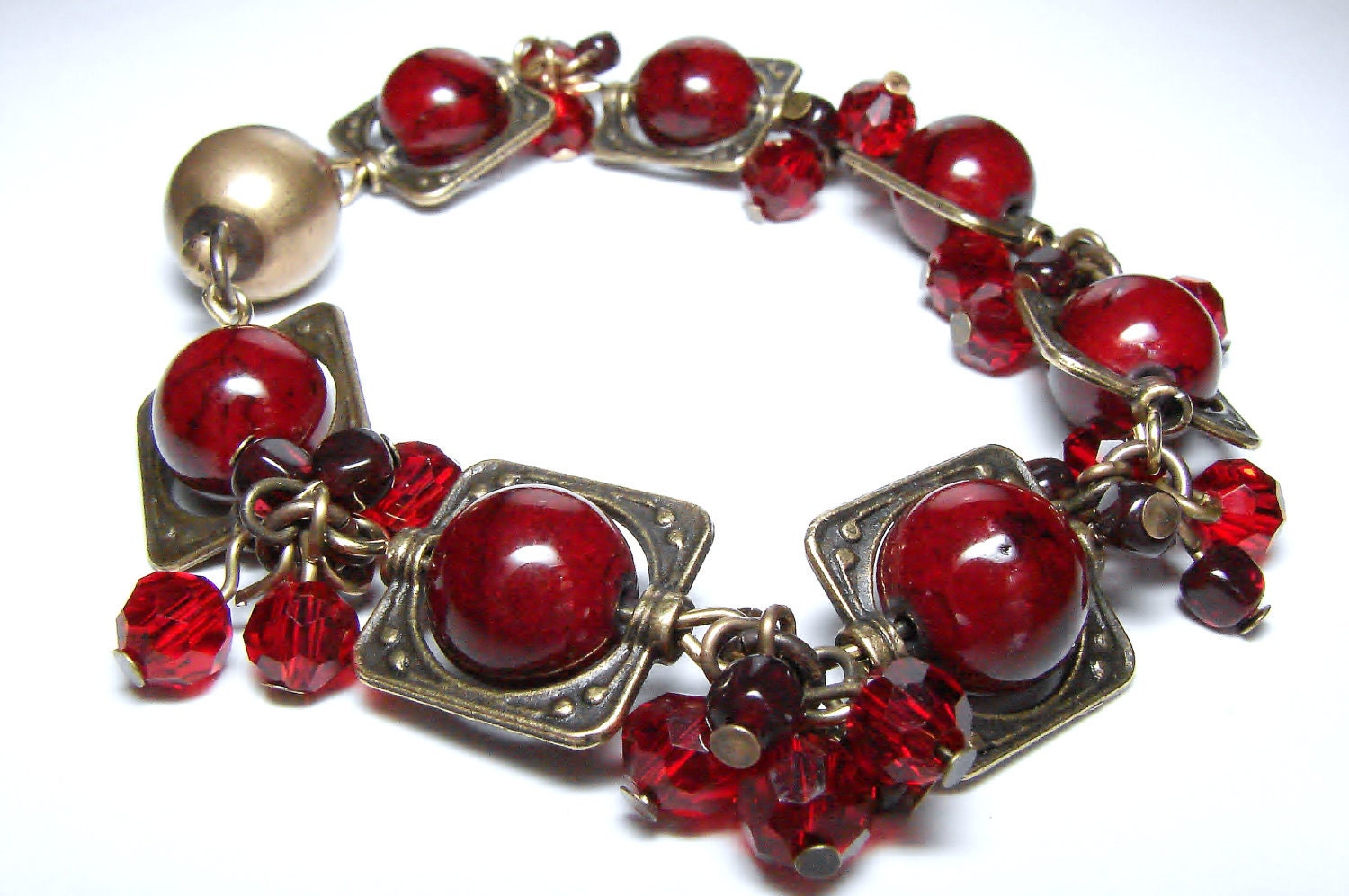 cranberry red christmas brass  bracelet