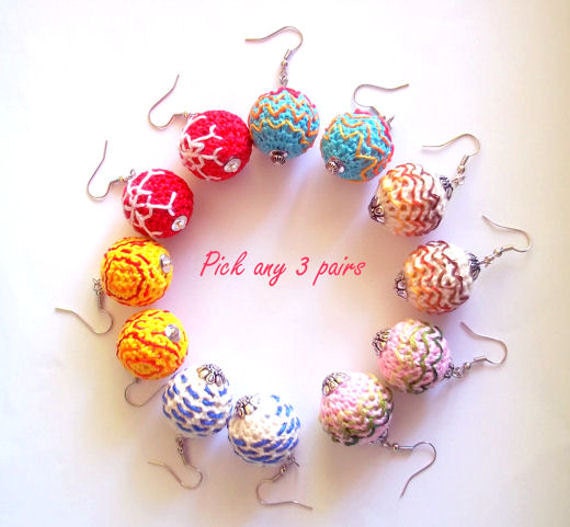 Pick any 3 Pairs of Crochet Earrings / of your choice / crocheted jewelry holiday sale