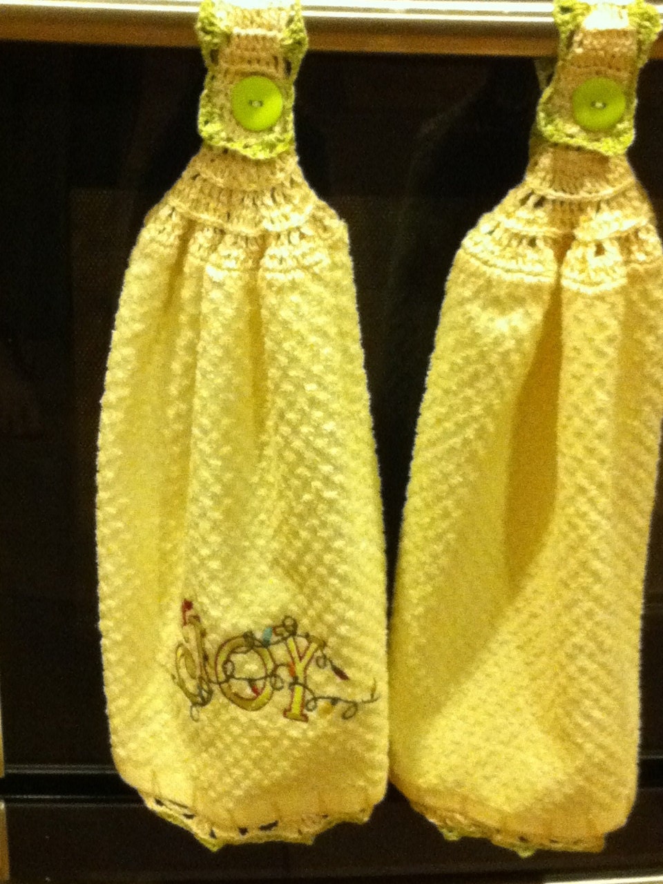 Hanging kitchen towels, hand crochet top & bottom with cotton size 3 thread quality