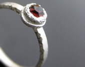 Hand Forged Recycled Silver and Rose Cut Garnet Ring