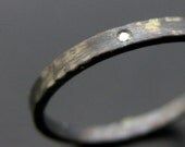 Hand Forged Recycled Oxidized Silver Ring with Small Diamond