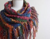 Batik Design Shawl - Colorful Triangle Stole - Beautiful Soft Scarf Modern Gift For Her  / Winter Accessories