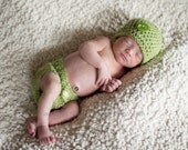3 pcs Newborn Big Button Beanie Bow Tie and Diaper Cover Set - YOU CHOOSE COLORS - Photo Prop