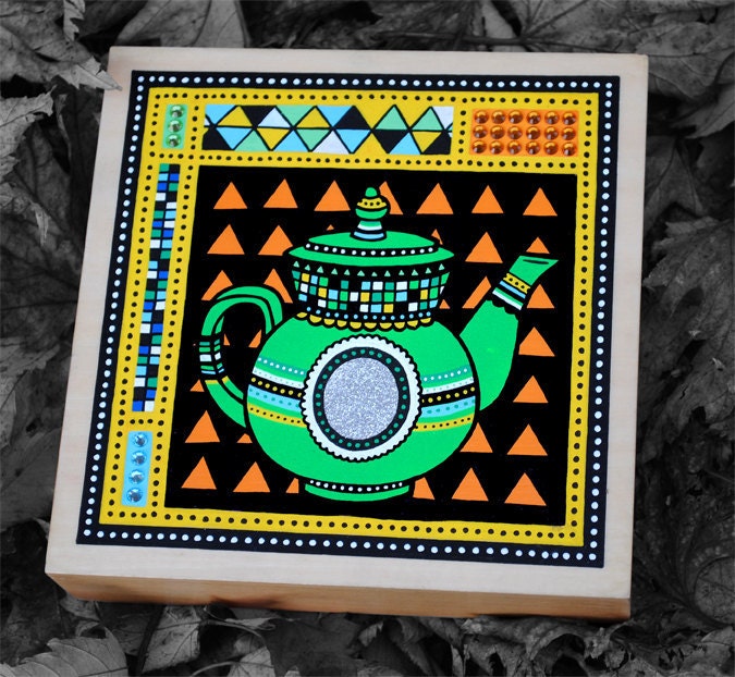 Neon Green Teapot - original painting