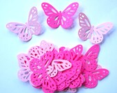 30 Hot Pink And Light Pink Monarch Butterfly Paper Piecing Embellishment Tags Confetti