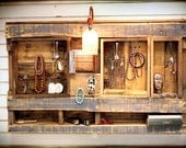 Rustic Wall Shelf Display Organizer with electric light. Made from Upcycled Wooden Pallets