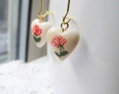 Ivory Heart Rose Dangle Earrings - Long Length